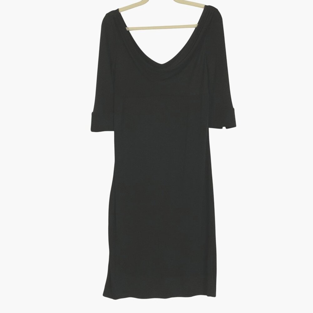 DVF Diane von Furstenberg Black Draped Scoop Neck Dress, Size 4, Elbow Sleeve, M